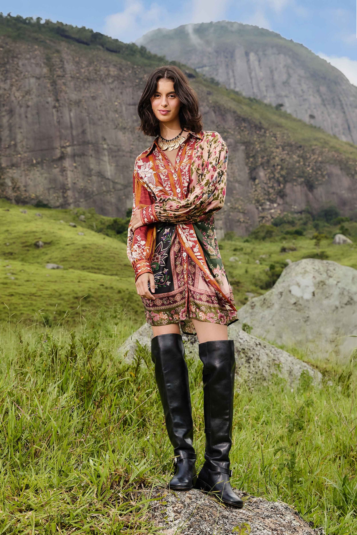 farm rio winter breeze long-sleeve mini dress Farm Rio Winter Breeze Long-Sleeve Mini Dress In Red Floral - 41% Off