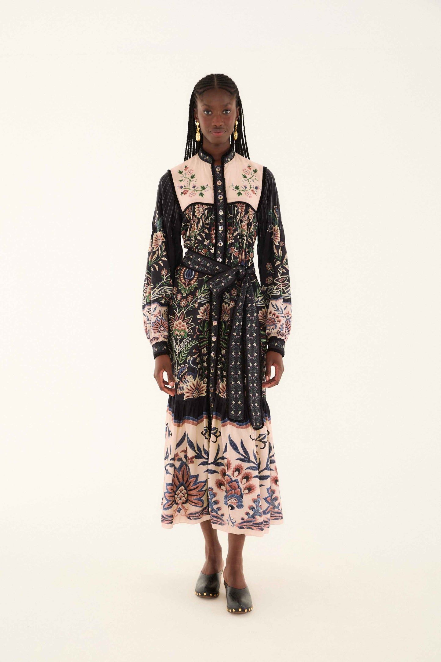 Black Marvelous Garden Long Sleeve Maxi Dress