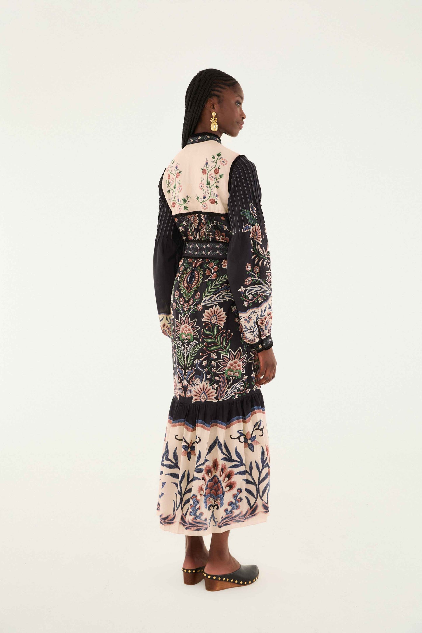 Black Marvelous Garden Long Sleeve Maxi Dress