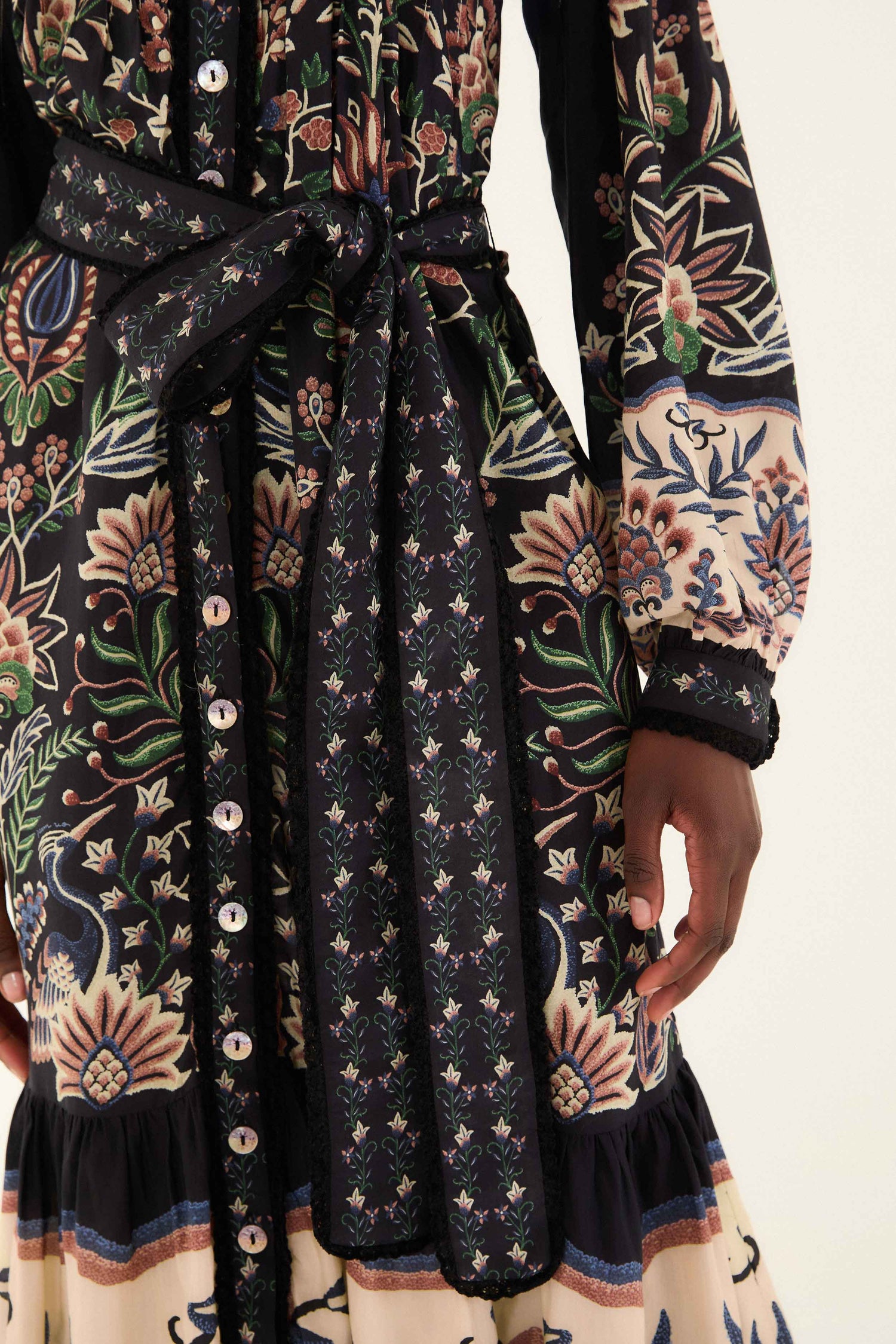 Black Marvelous Garden Long Sleeve Maxi Dress