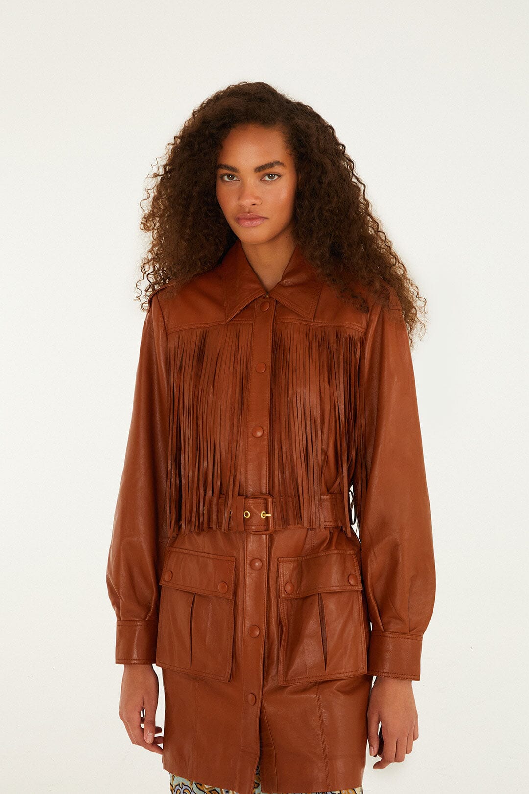 Brown Fringes Leather Coat