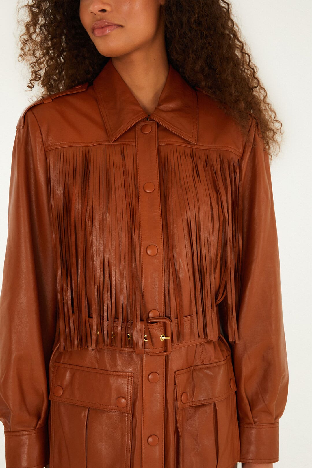 Brown Fringes Leather Coat