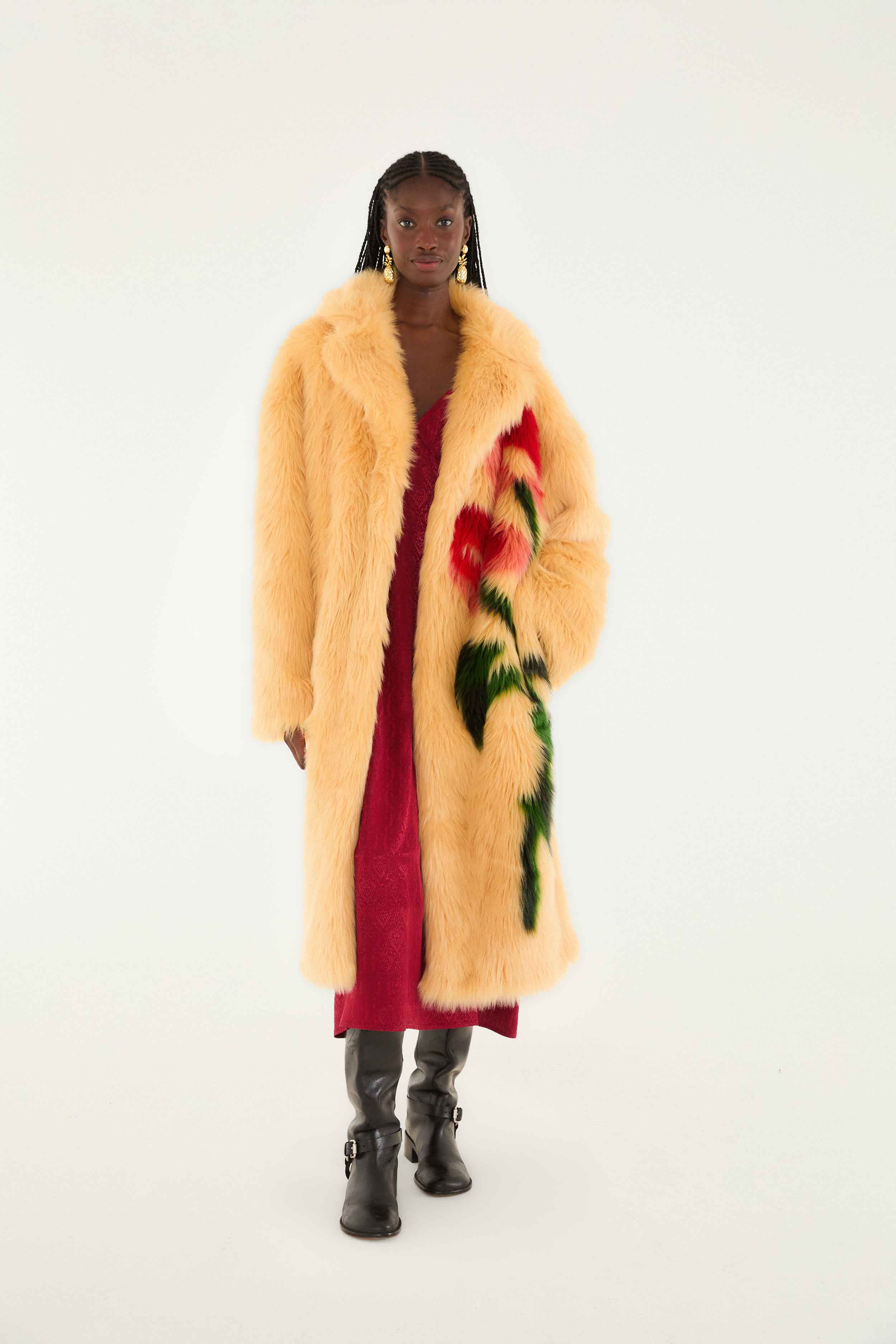 Cream Flowers Faux Fur Coat – FARM Rio