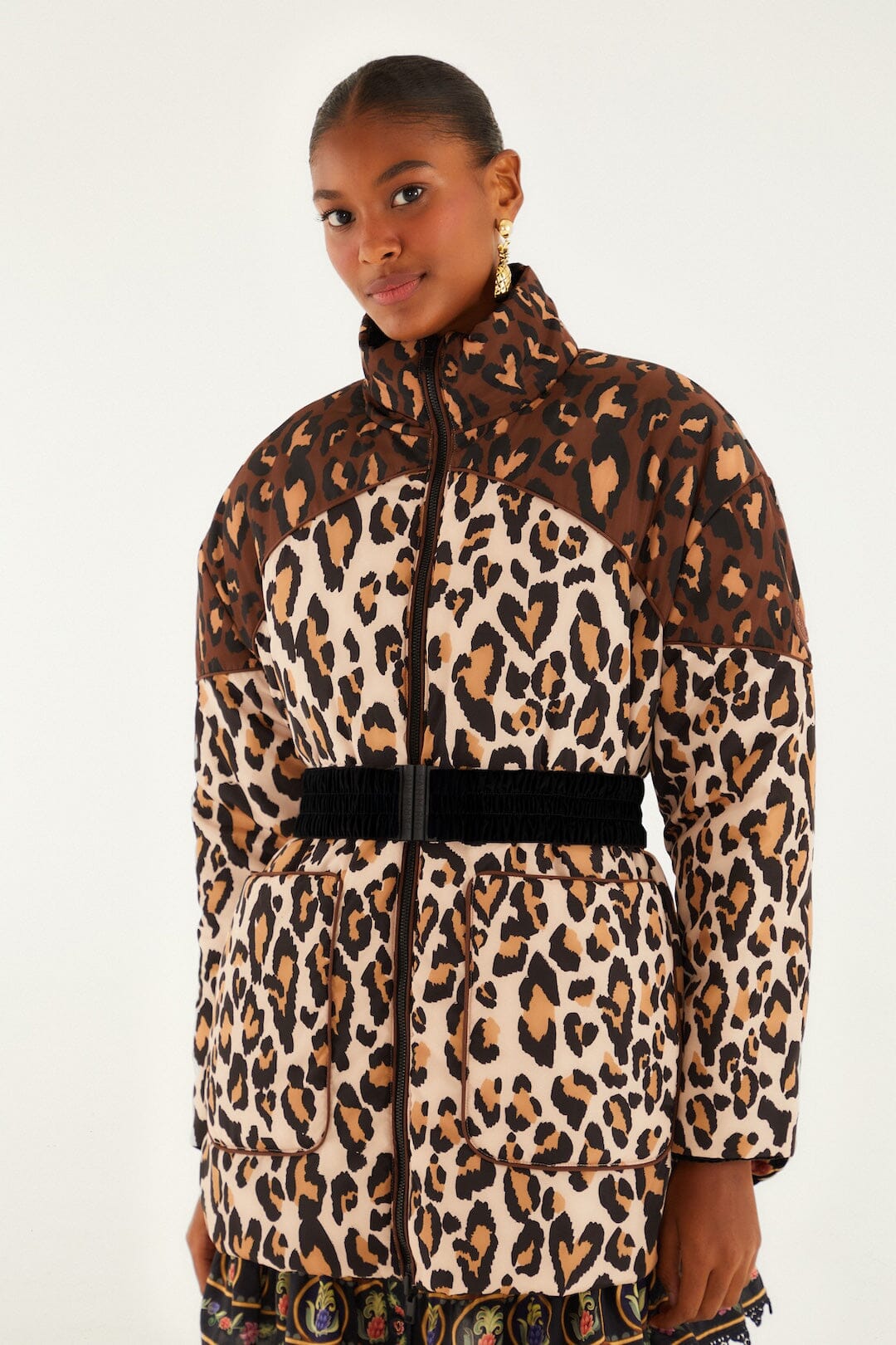 Black Marvelous Garden Puffer Jacket | FARM Rio