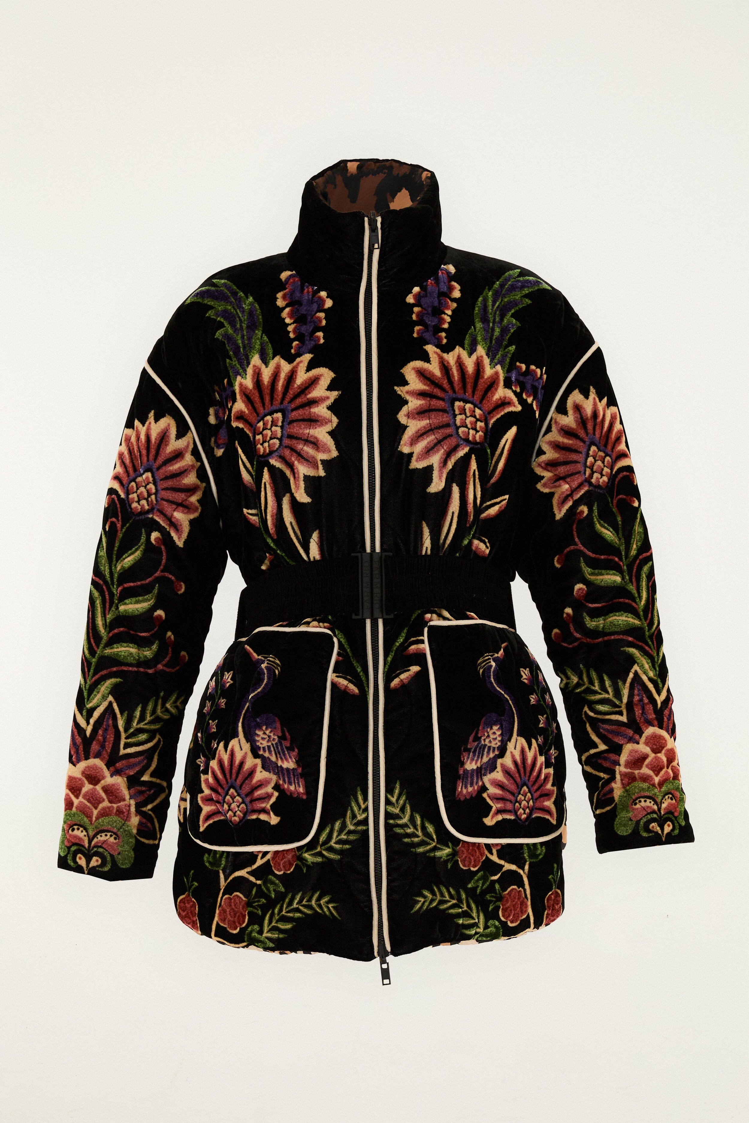 Black Marvelous Garden Puffer Jacket | FARM Rio