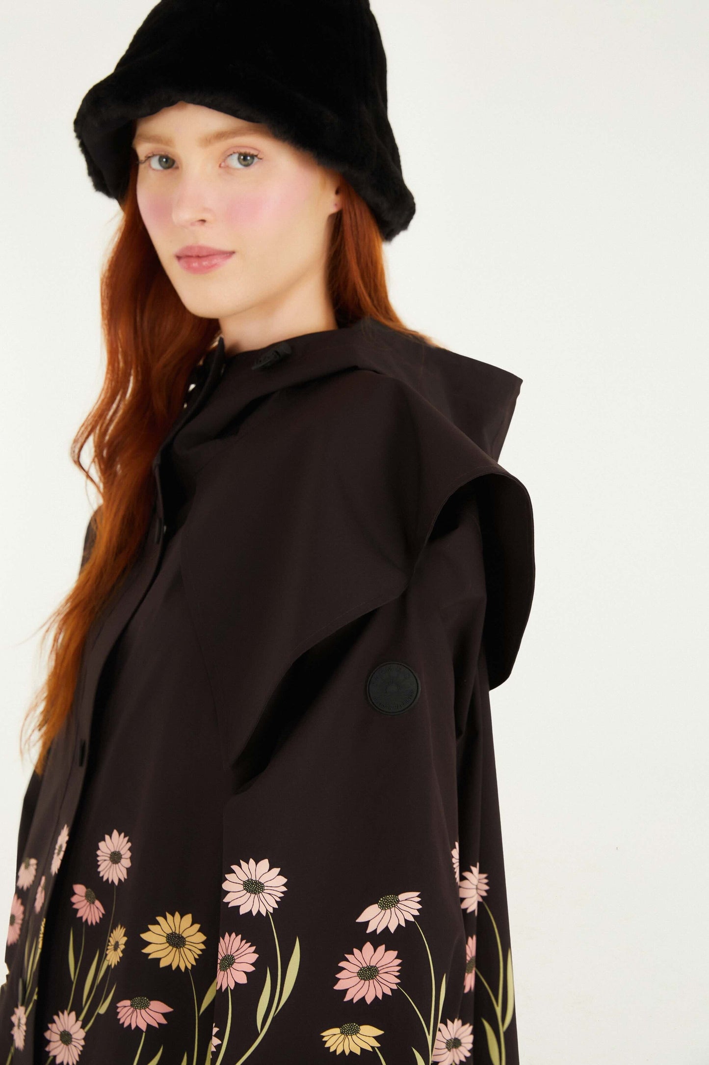 Black Growing Flowers Raincoat