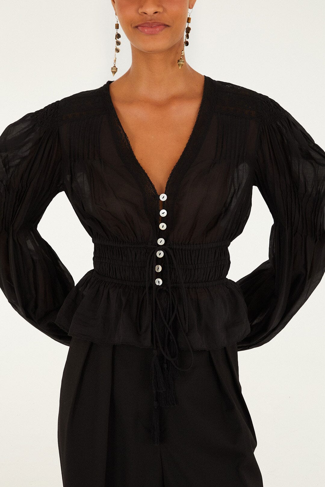 FARM Rio Black Long Sleeve Blouse, Black / XXS FARM Rio Black Long Sleeve Blouse, Black / XXS