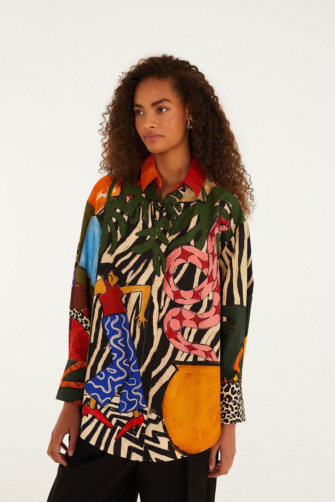 Tropical Multicolor Long Sleeve Organic Cotton Shirt