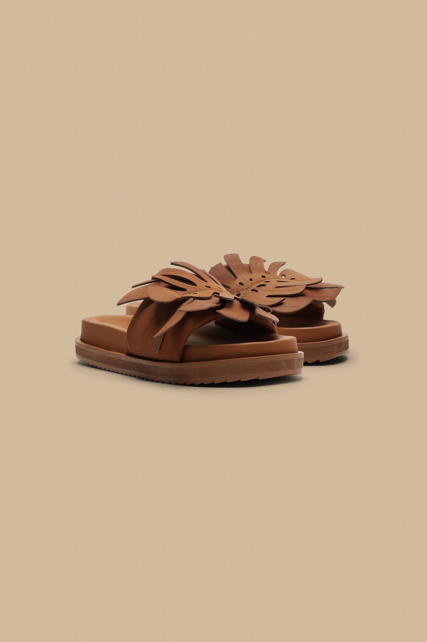 Camel Monstera Slide Sandal