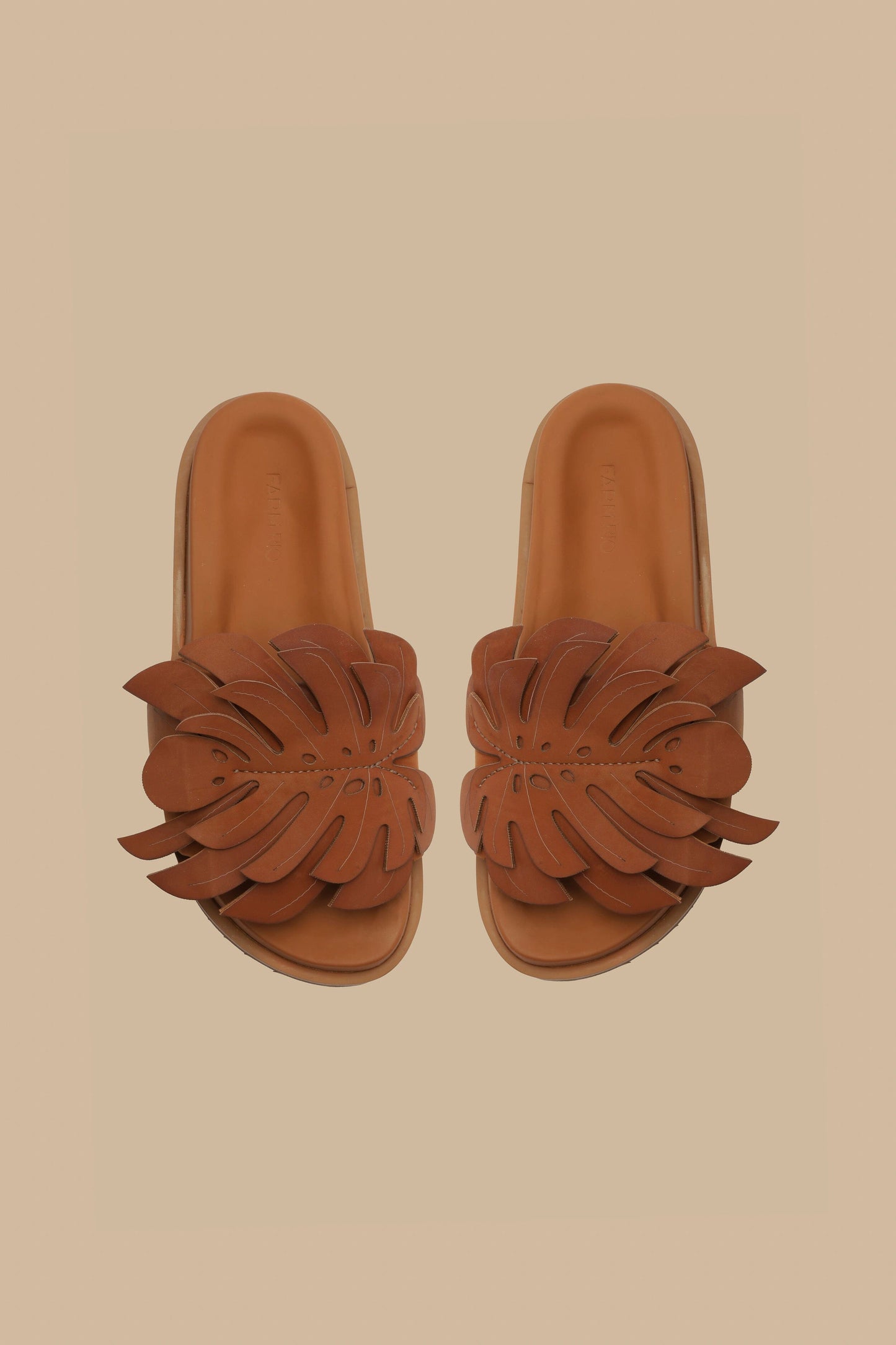 Camel Monstera Slide Sandal