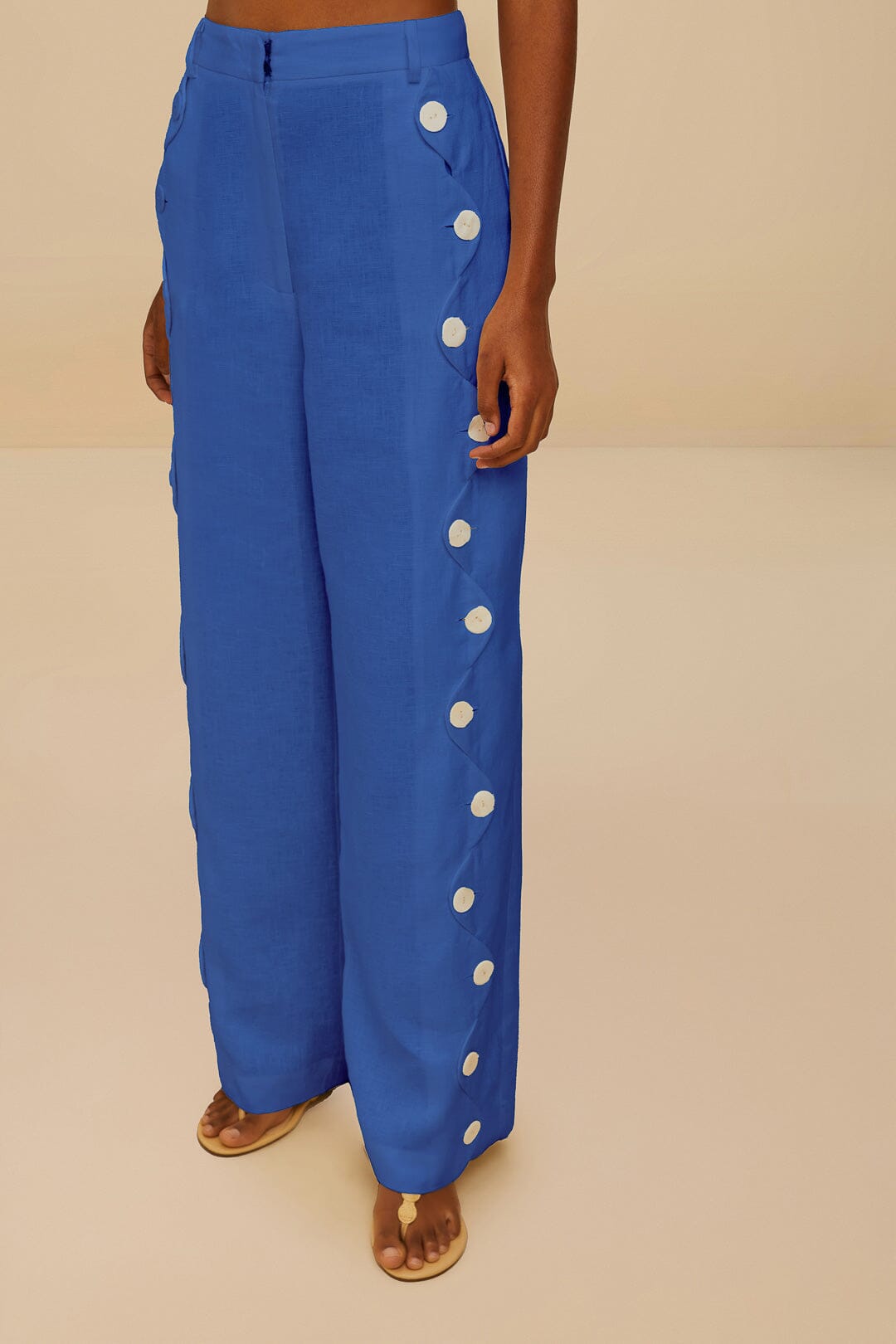 Blue High Waisted Wavy Euroflax™ Premium Linen Pants