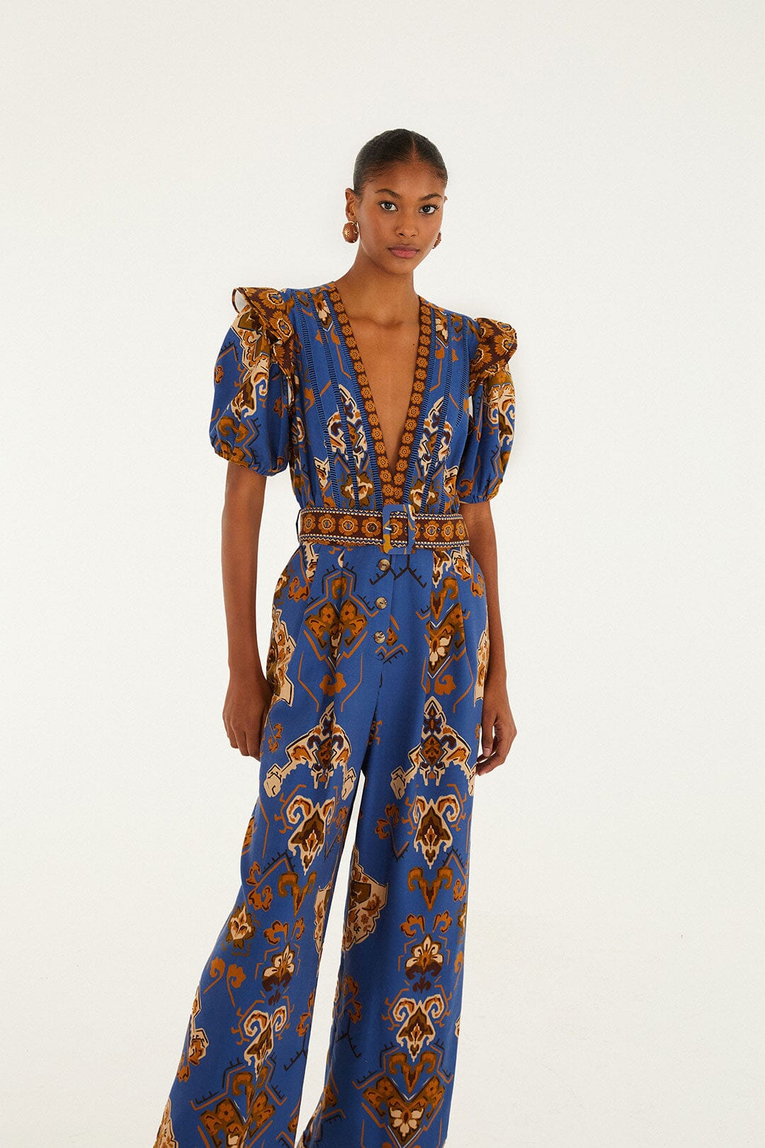 Blue Ornament Floral Jumpsuit