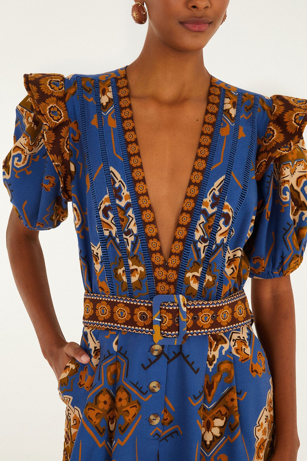 Blue Ornament Floral Jumpsuit