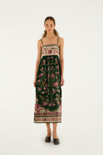 FARM Rio Green Flowering Garden Tree Sleveeless Midi Dress, Flowering Garden Tree Green / M