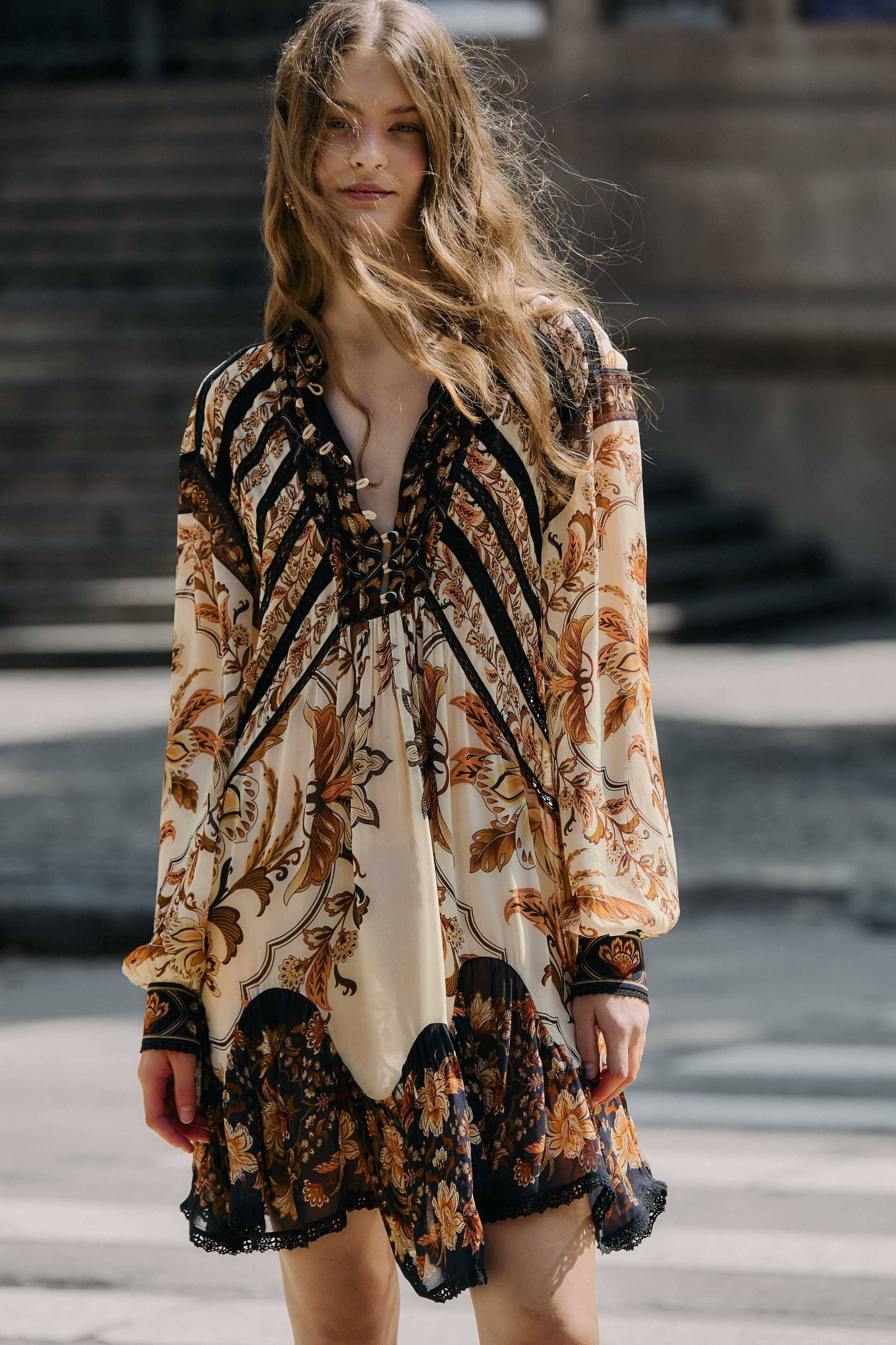 Farm Rio Sand Majestic Garden Lace Mini Dress - Majestic Garden Sand Farm Rio Sand Majestic Garden Lace Mini Dress - Majestic Garden Sand