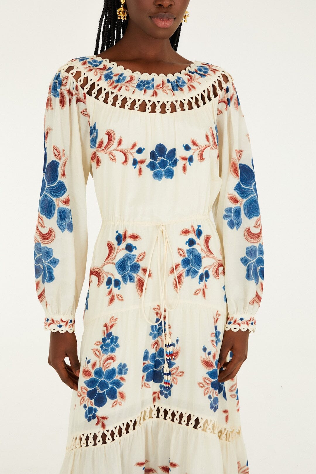 Sand Renata Floral Drawstring Cut-Out Maxi Dress | FARM Rio Sand Renata Floral Drawstring Cut-Out Maxi Dress | FARM Rio