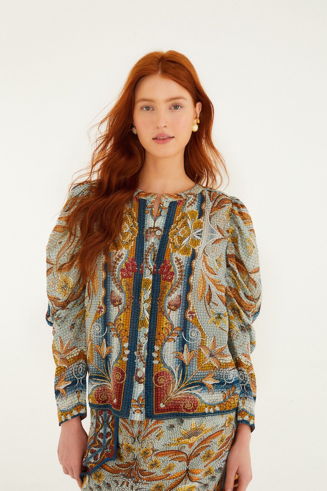 Blue Mosaic Garden Long Sleeve Blouse | FARM Rio