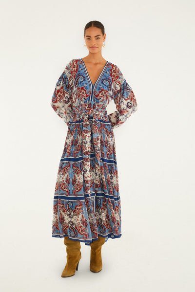 farm rio striped scarf maxi dress Blue Paisley Scarf Long Sleeve Maxi Dress