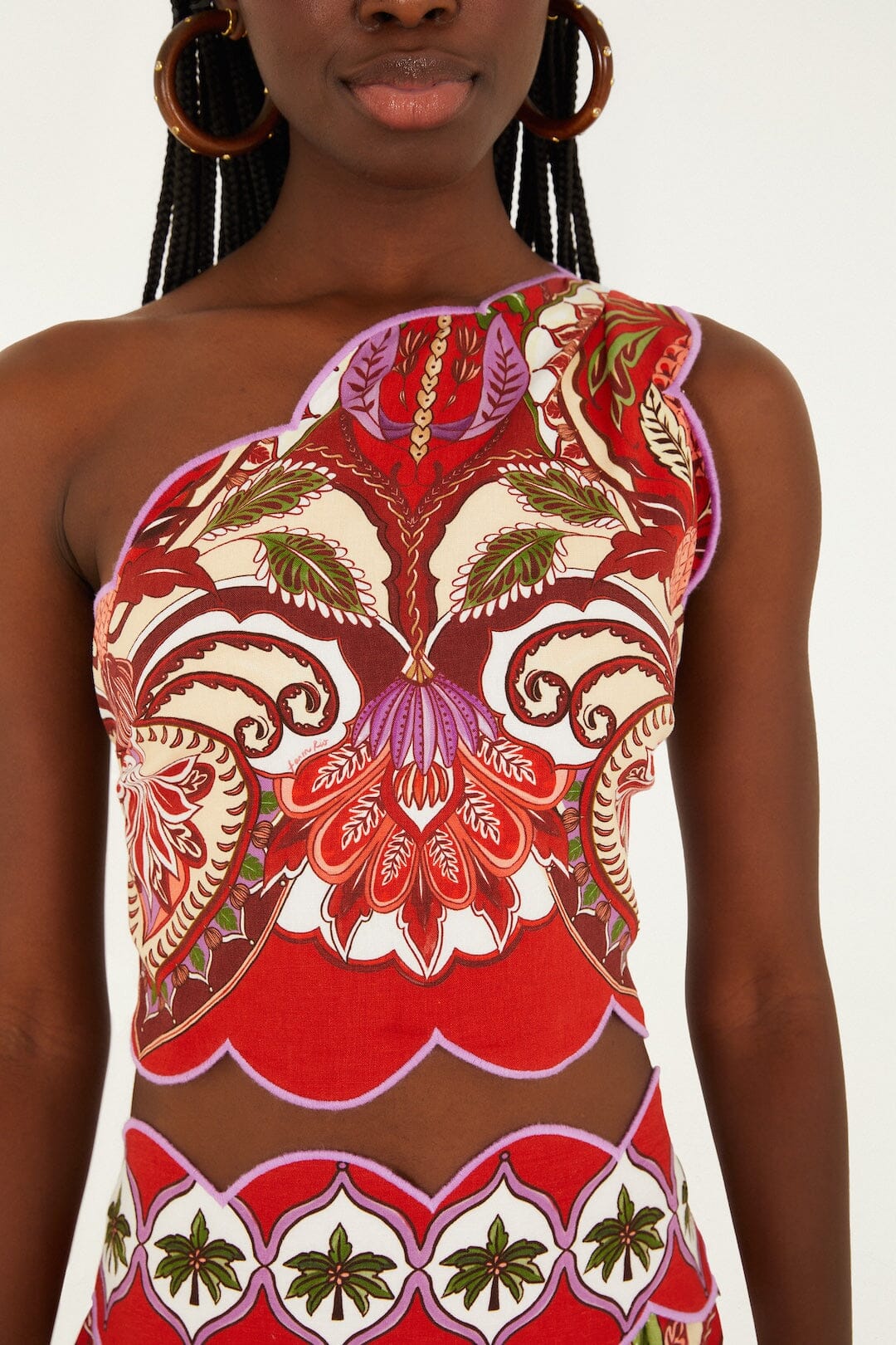 Red Odara Scallops Lenzing™ Ecovero™ Euroflax™ One-Shoulder Top