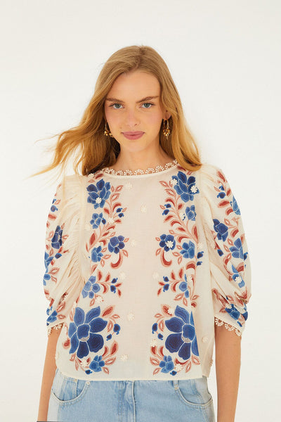 sand renata floral long sleeve midi dress Sand Renata Floral 3d Puff Sleeve Blouse