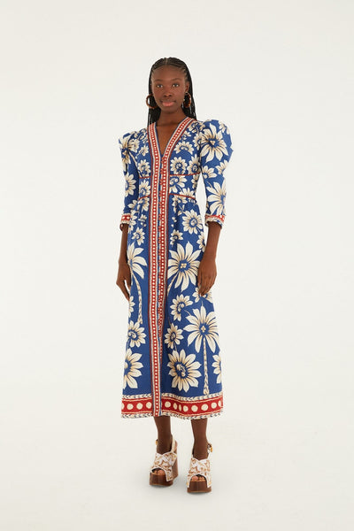 Blue Luna Puff Sleeve Organic Cotton Maxi Dress | FARM Rio Blue Luna Puff Sleeve Organic Cotton Maxi Dress | FARM Rio