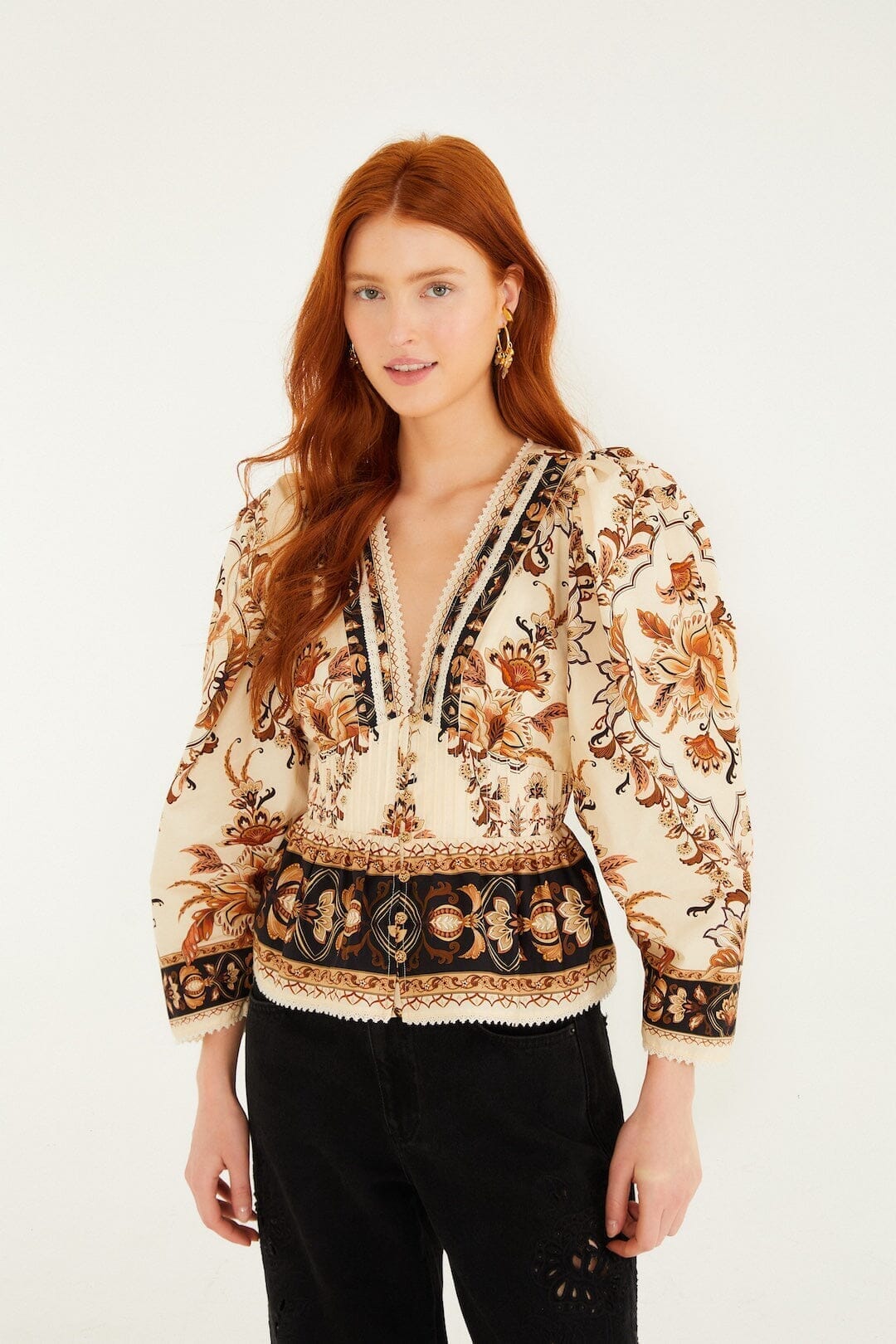 sand majestic garden lace puff sleeve blouse