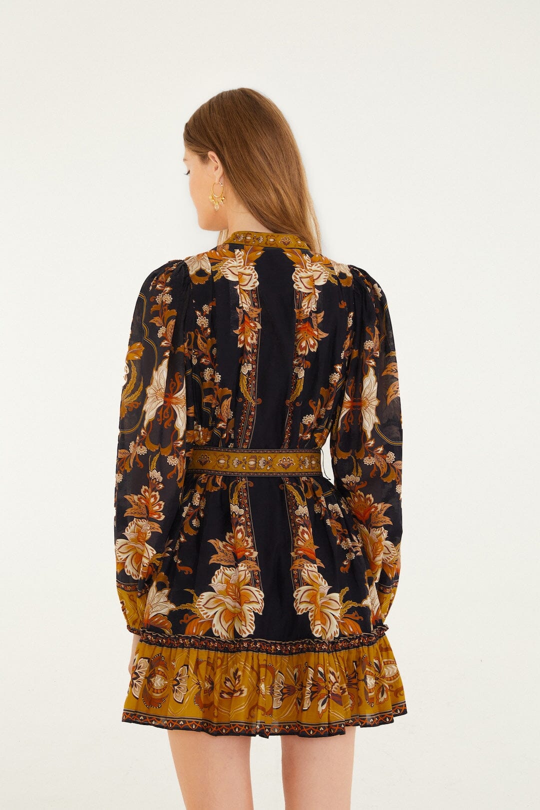 Black Majestic Garden Beaded Buckle Long Sleeve Mini Dress