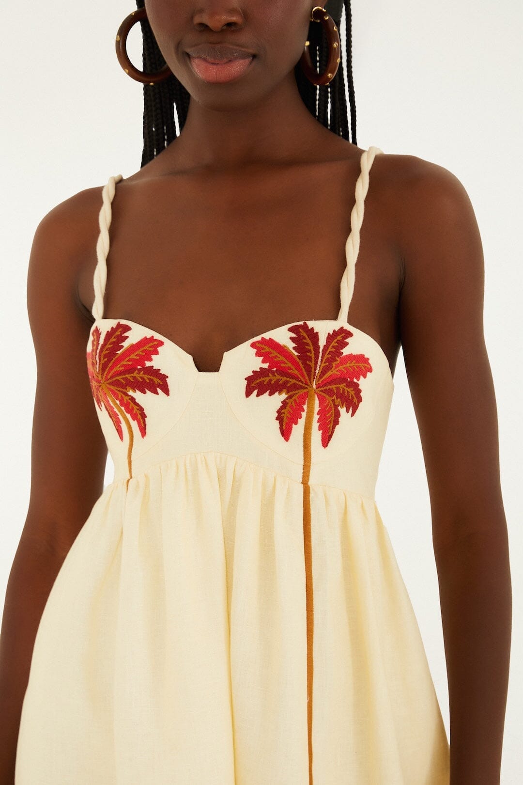 Off-White Coconut Tree Embroidered Euroflax™ Premium Linen Mini Dress