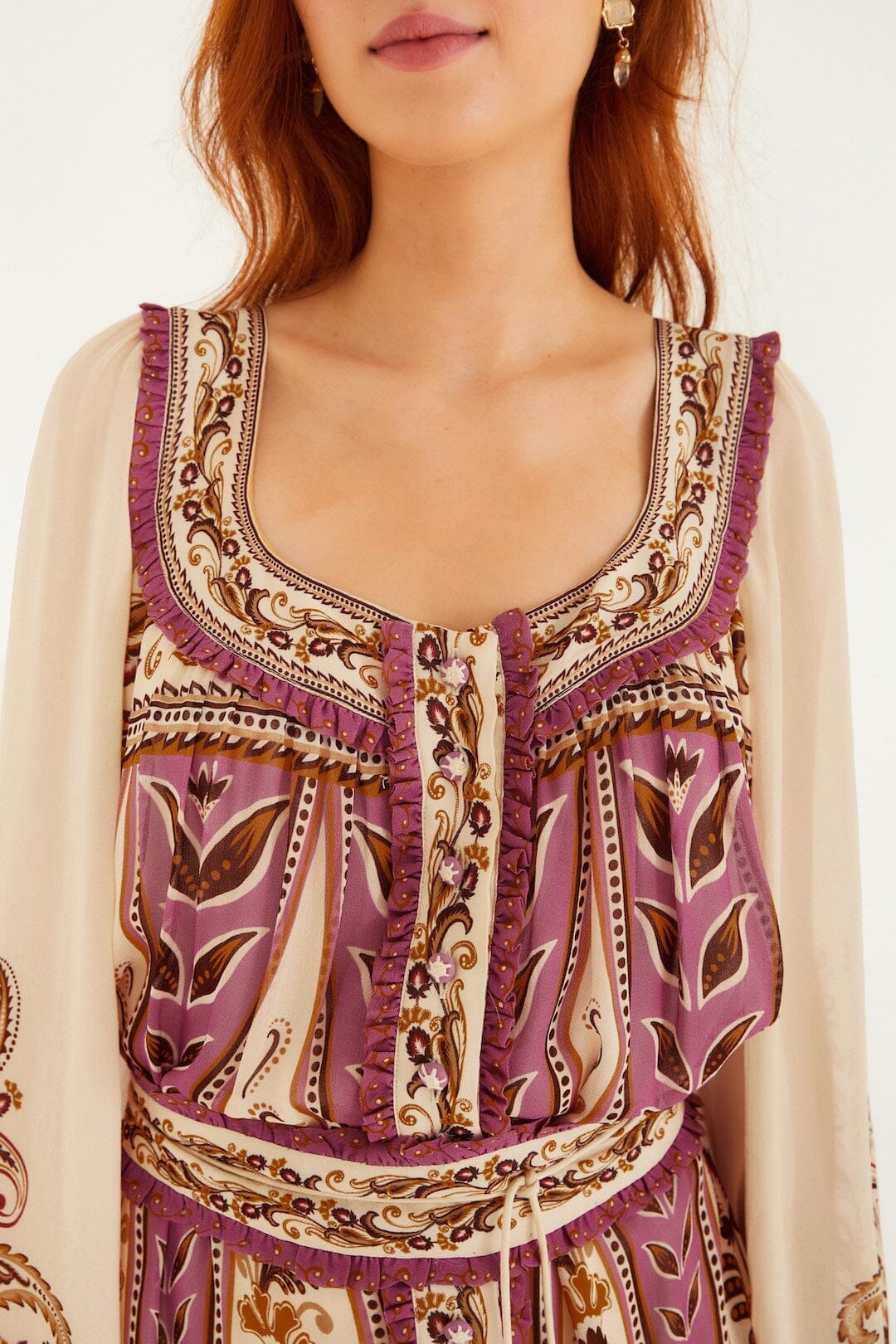 Sand Delicate Ainika Long Sleeve Belted Mini Dress