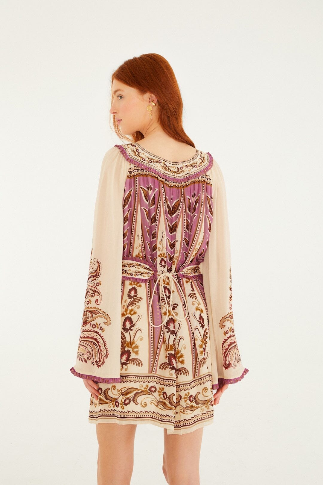 Sand Delicate Ainika Long Sleeve Belted Mini Dress