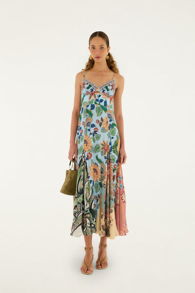 Farm Rio Delhi Sleeveless Maxi Dress in Light Blue Floral XS Farm Rio Delhi Sleeveless Maxi Dress in Light Blue Floral XS