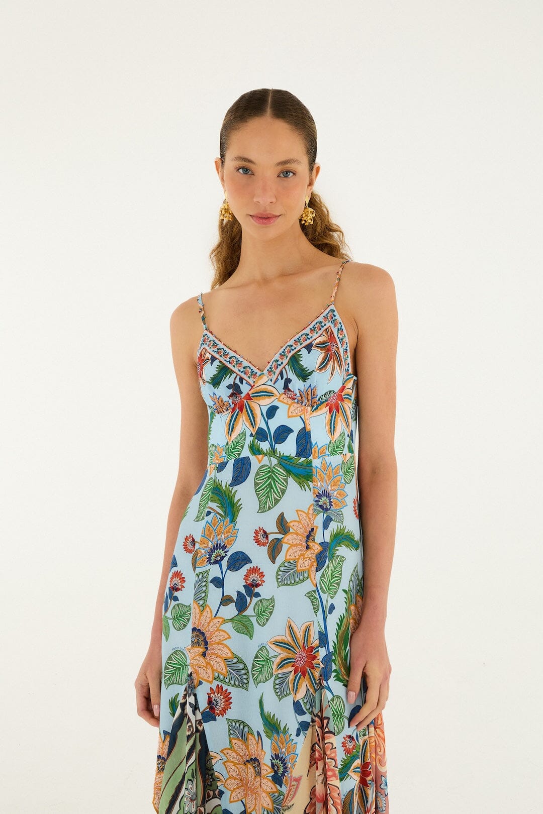 Light Blue Floral Delhi Sleeveless Maxi Dress