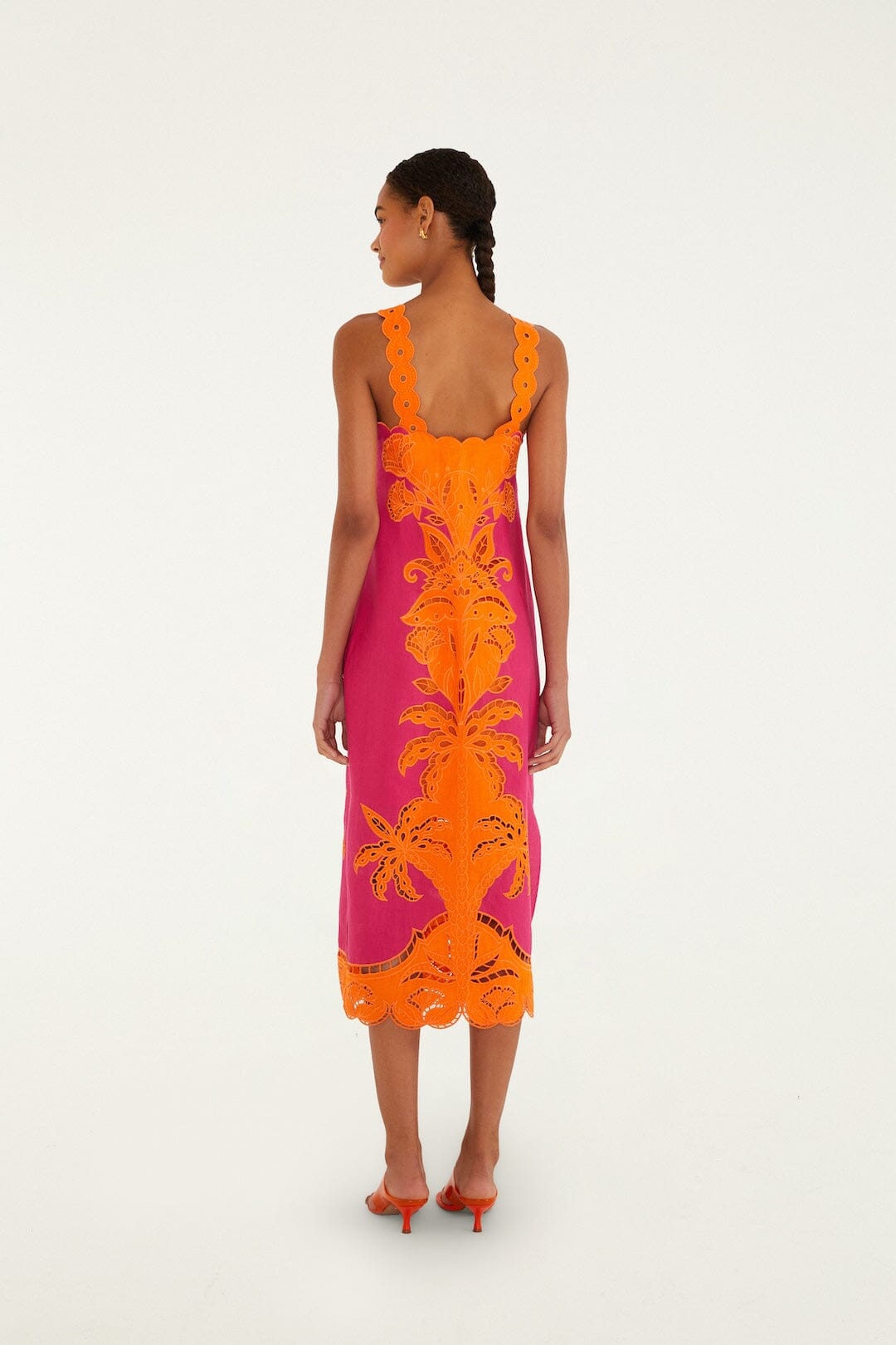 FARM Rio Pink Cutwork Midi Dress - Pink And Orange FARM Rio Pink Cutwork Midi Dress - Pink And Orange