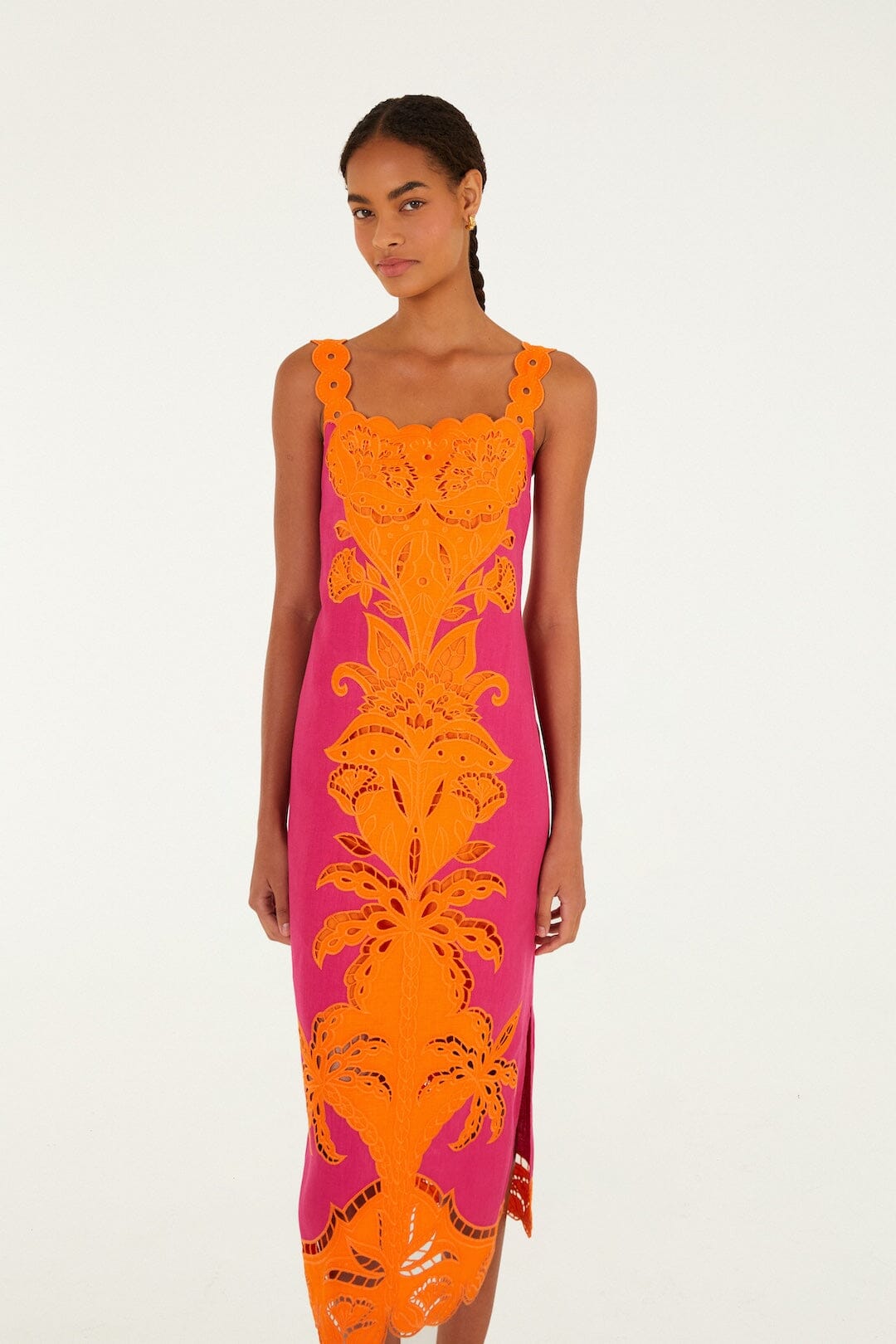 Pinke Cutwork Euroflax™ Premium Linen Midi Dress | FARM Rio
