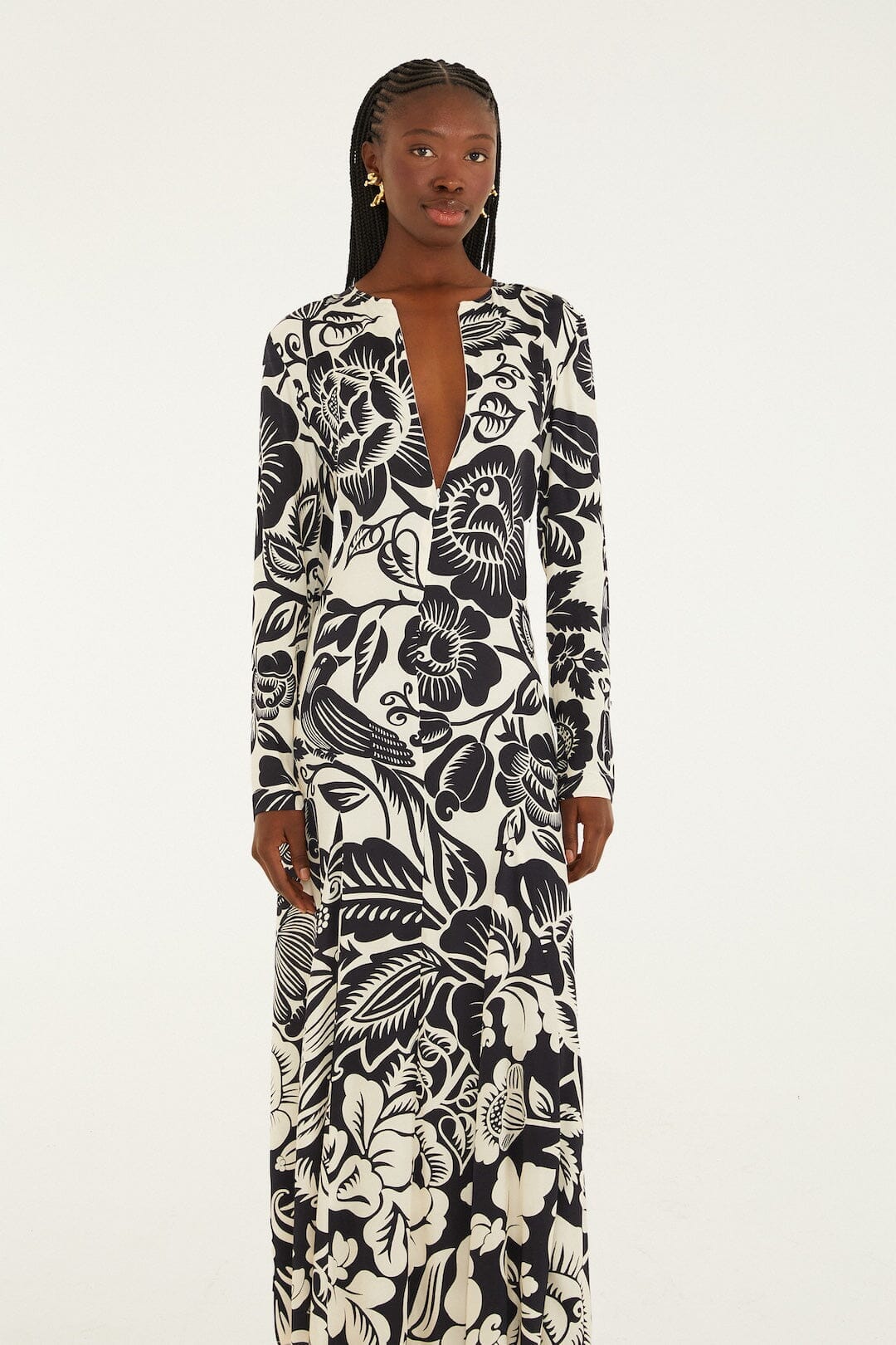 Off-White Cashews And Birds Lenzing  Ecovero  Viscose Maxi Dress