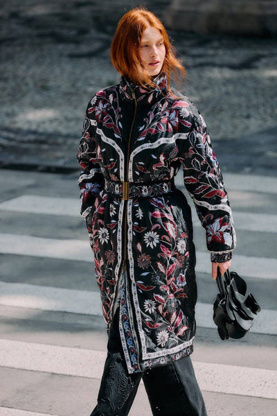 Black Marcelle Reversible Maxi Puffer Jacket | FARM Rio