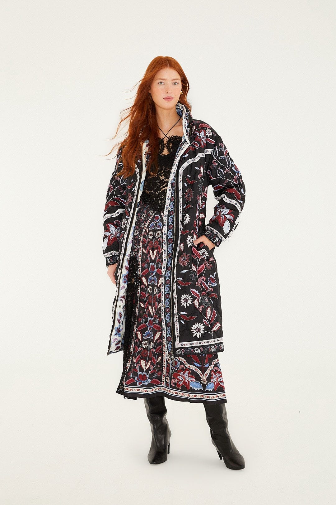 Black Marcelle Reversible Maxi Puffer Jacket | FARM Rio