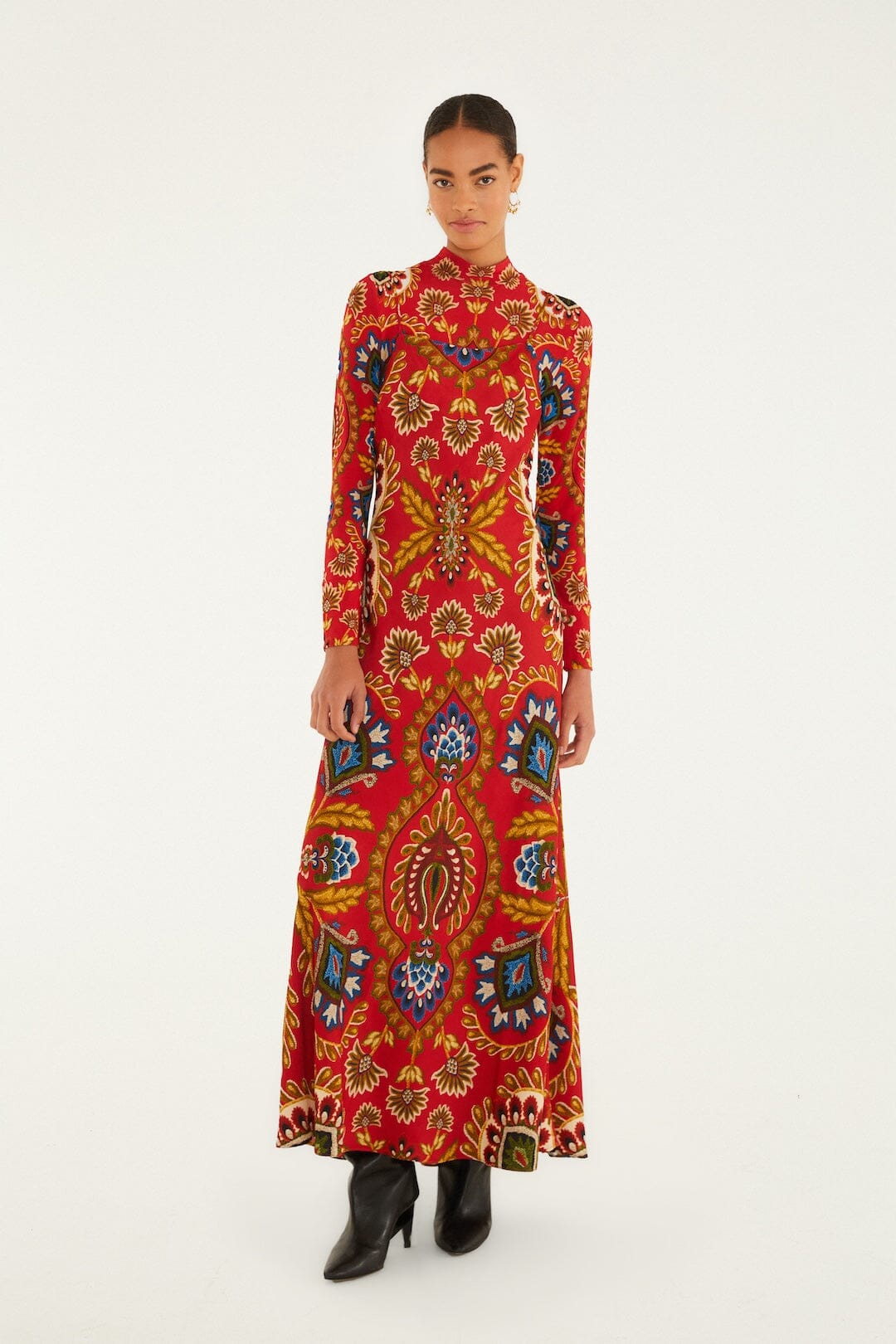 Red Folk Tapestry Lenzing™ Ecovero™ Viscose Slip Maxi Dress