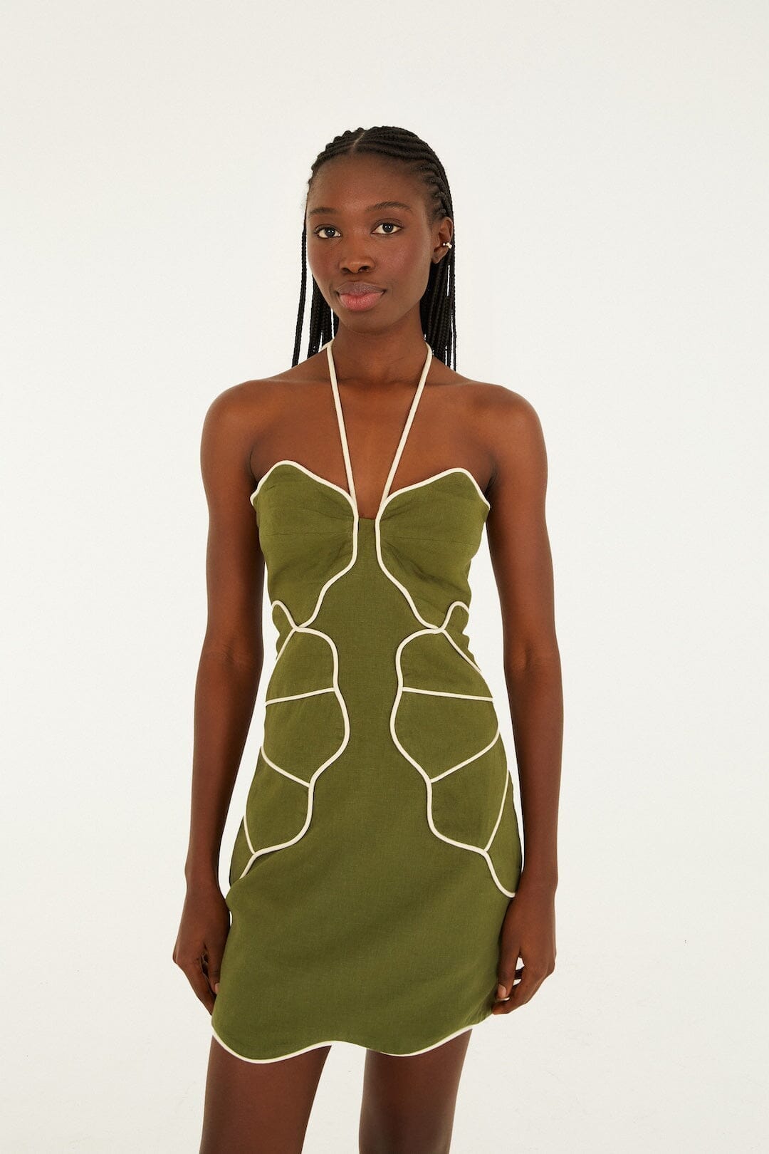 Green Wavy Trim Halter Neck Lenzing™ Ecovero™ Euroflax™ Mini Dress