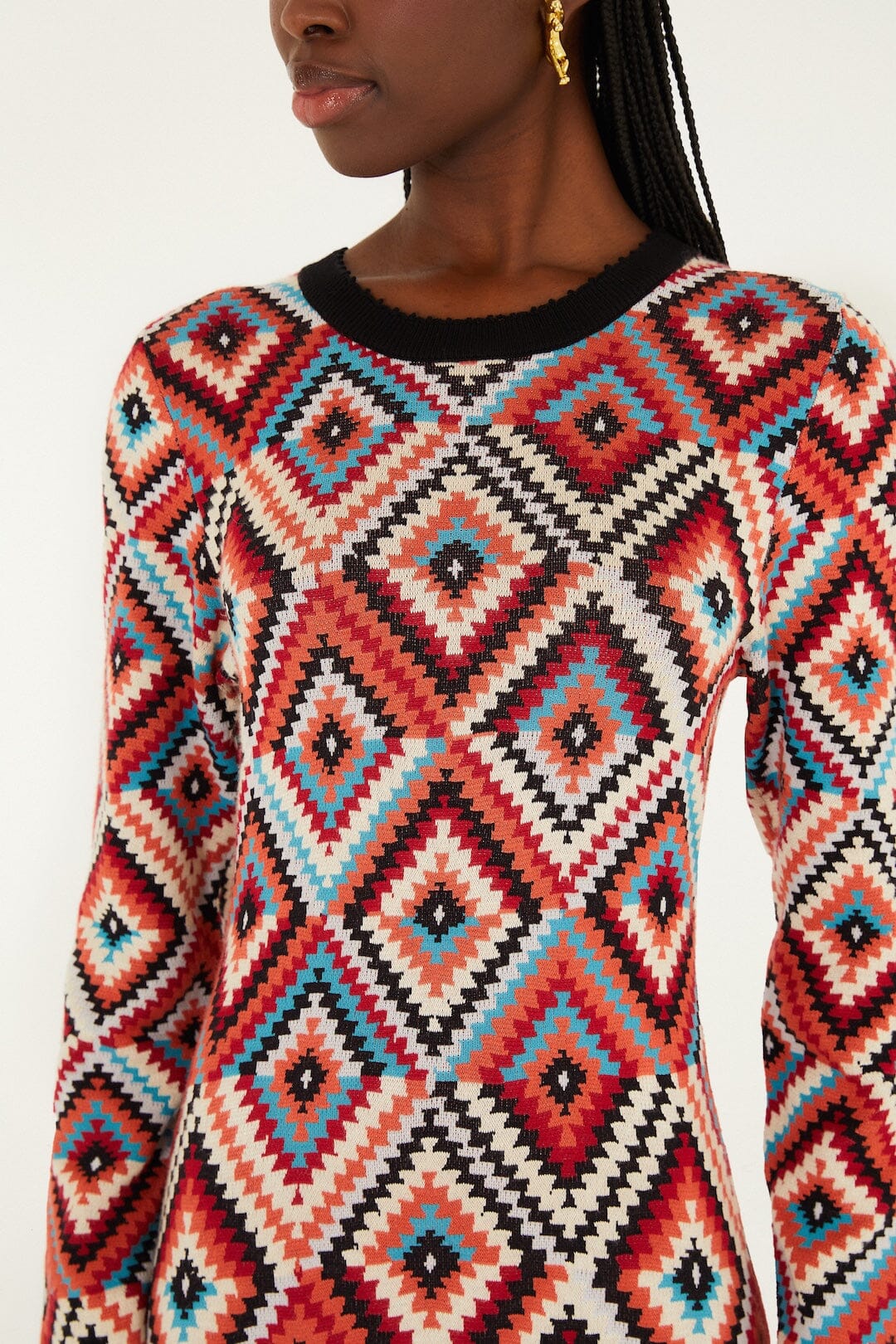 Multicolor Pretti Long Sleeve Knit Maxi Dress