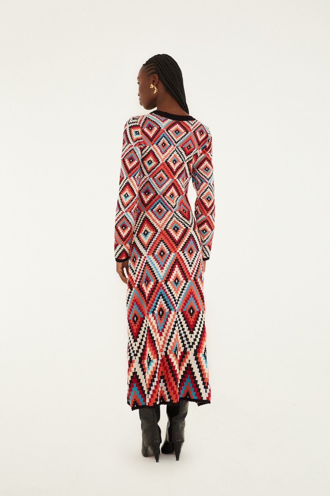 Multicolor Pretti Long Sleeve Knit Maxi Dress