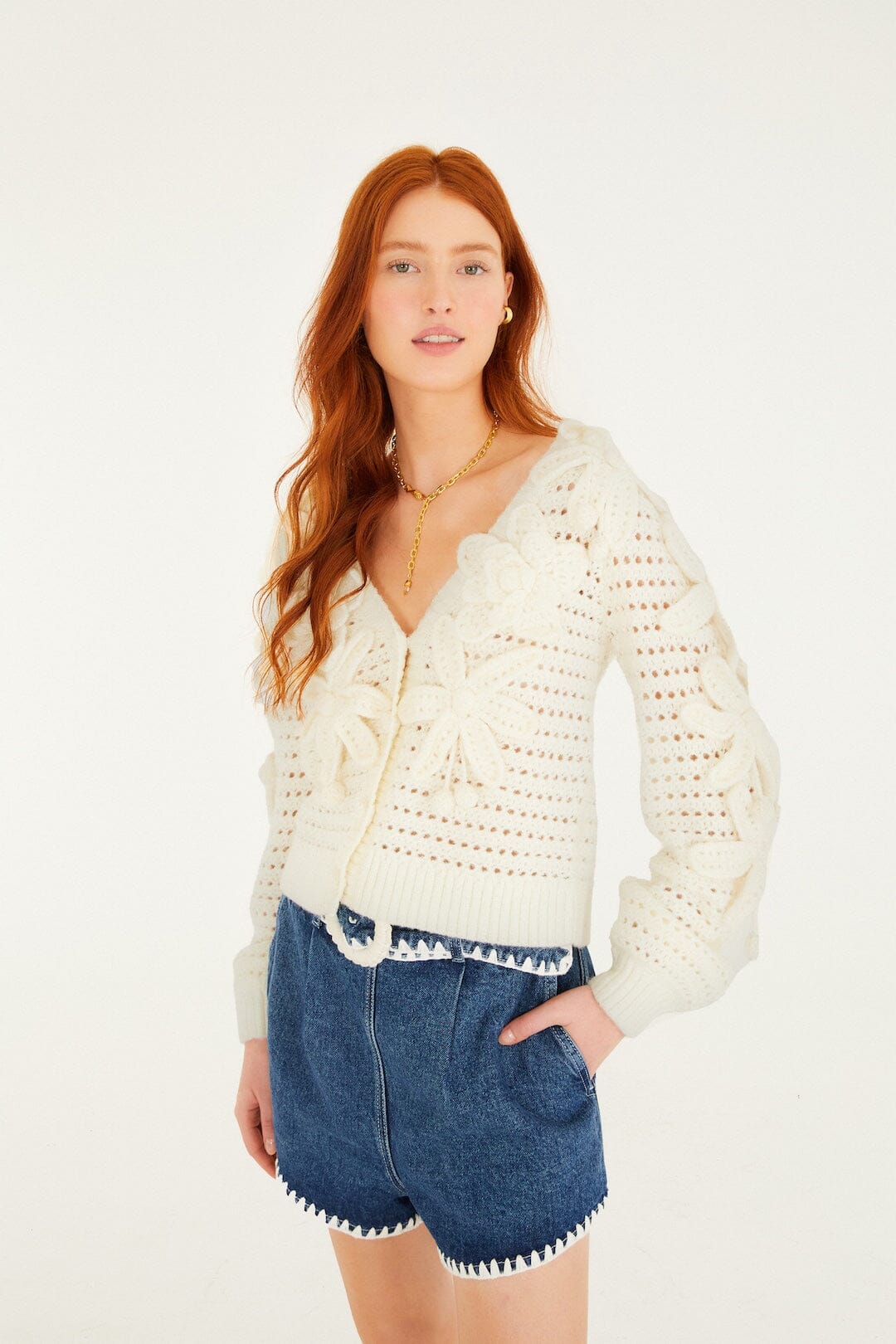Off-White Crochet 3d Flowers Knit Cardigan