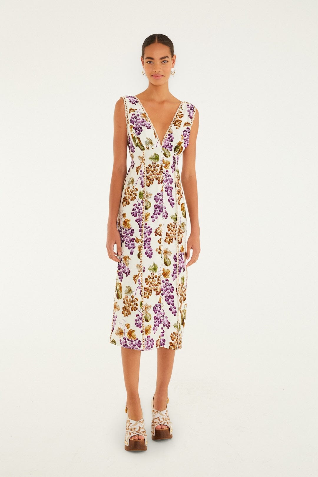 Cream Grape Garden Lenzing Ecovero Viscose Midi Dress