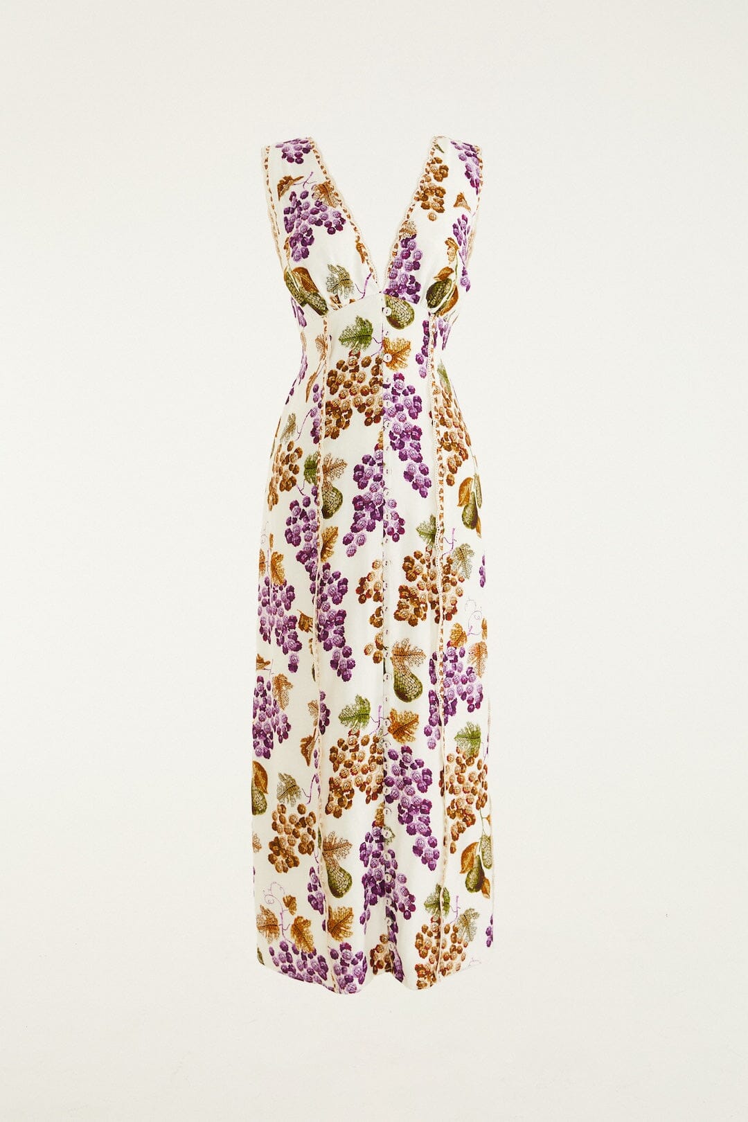 Cream Grape Garden Lenzing Ecovero Viscose Midi Dress
