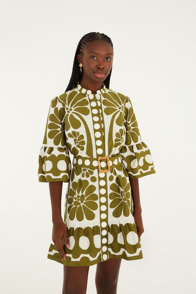 Farm Rio Palermo Belted Organic Cotton Mini Dress