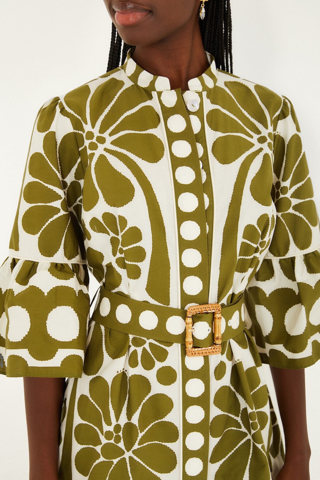 Green Palermo Belted Organic Cotton Mini Dress