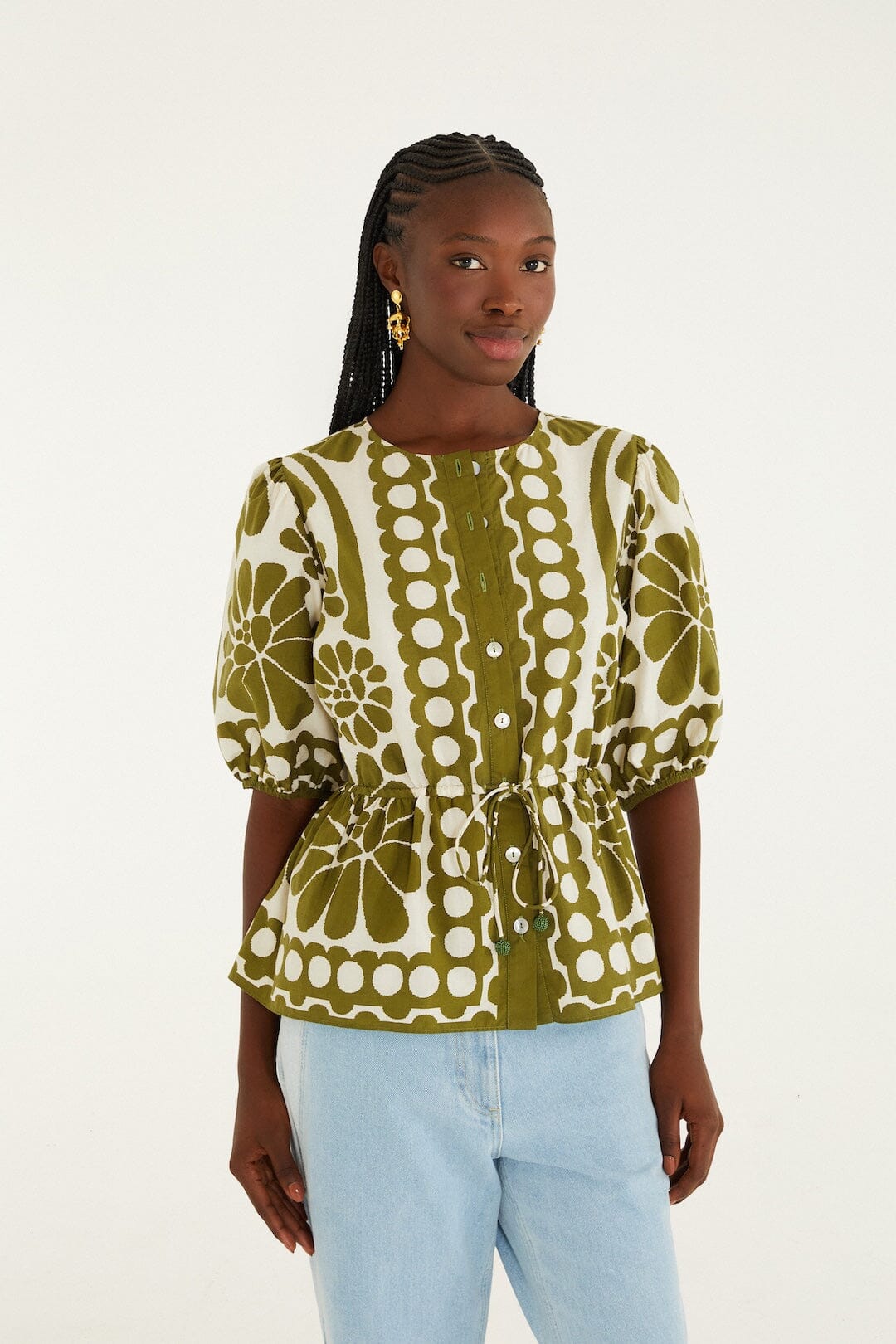 Green Palermo Drawstring Organic Cotton Blouse