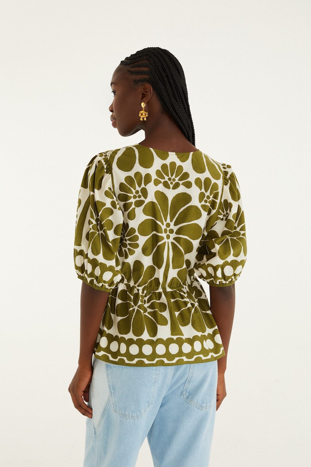 Green Palermo Drawstring Organic Cotton Blouse