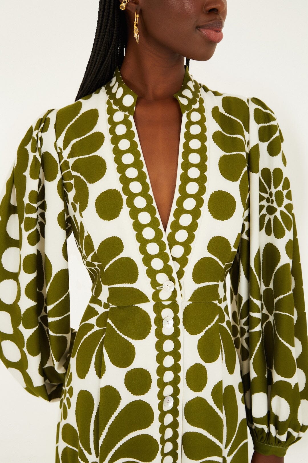 Green Palermo Buttoned Puff Sleeve Maxi Dress | FARM Rio Green Palermo Buttoned Puff Sleeve Maxi Dress | FARM Rio