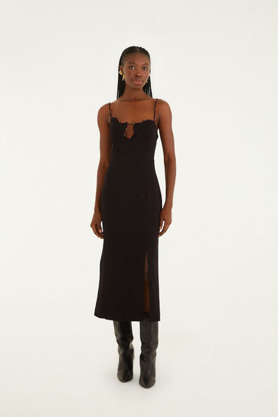 FARM Rio Black Beaded Neckline Sleeveless Midi Dress, Black / XXS FARM Rio Black Beaded Neckline Sleeveless Midi Dress, Black / XXS